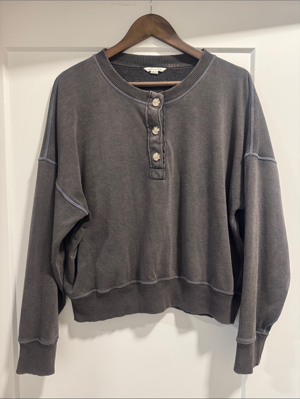 American Eagle Grey Crewneck with Buttons